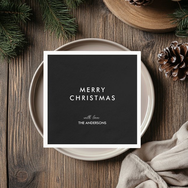 Merry Christmas Personalized Name Black Napkins (Creator Uploaded)