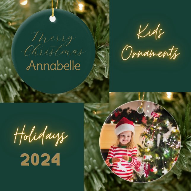 Merry Christmas Personalized Name Photo Ceramic Ornament (Creator Uploaded)