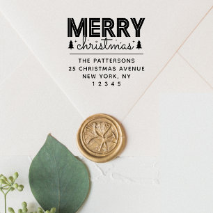 Merry Christmas Personalized Name Return Address Self-inking Stamp