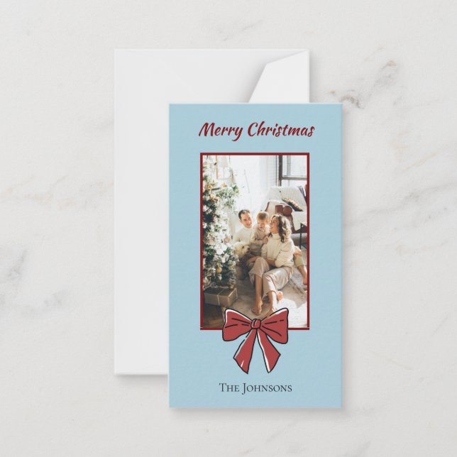 Merry Christmas Personalized Note Card | Red Bow (Front)