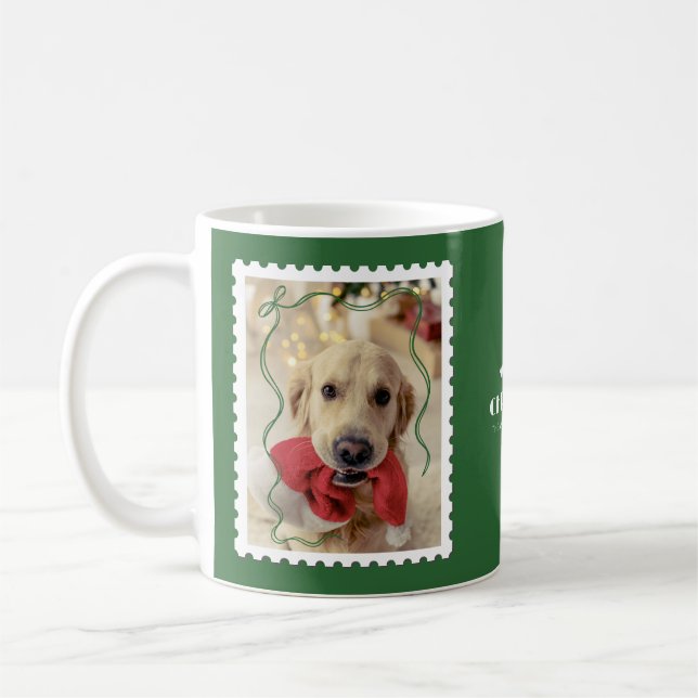 Merry Christmas Personalized Pet Photo Green Coffee Mug (Left)