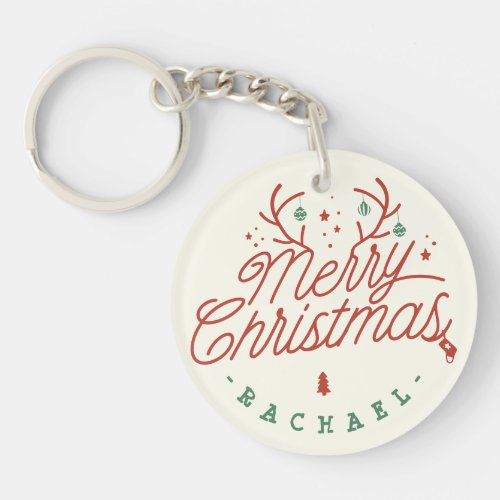 Merry Christmas Personalized Photo and Name  Keychain