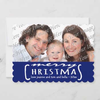 Merry Christmas Personalized Photo Card Blue by Joyful_Expressions at Zazzle