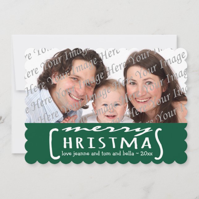Merry Christmas Personalized Photo Card Green (Front)