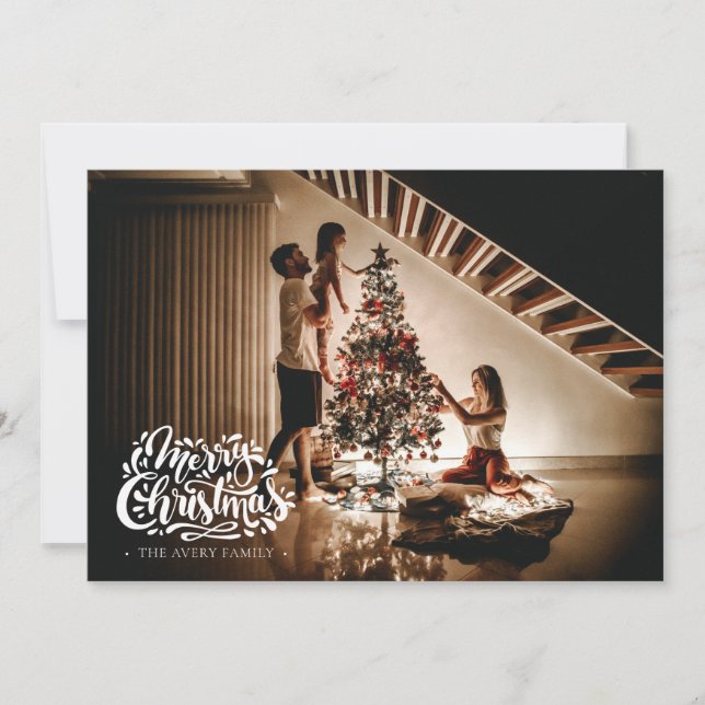 Merry Christmas Personalized Photo Deer Idyll Holiday Card (Front)