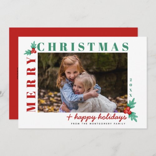 Merry Christmas Personalized Photo Holiday Card 