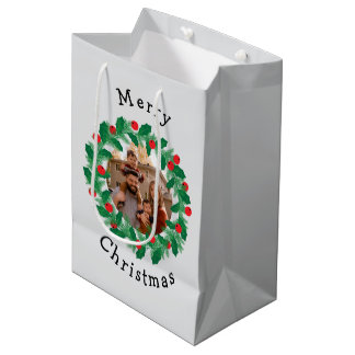 Merry Christmas personalized photo Medium Gift Bag