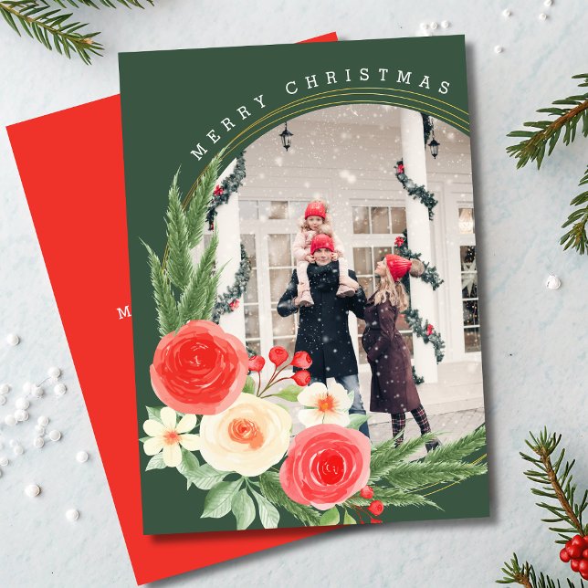 Merry Christmas Personalized Photo Winter Floral (Creator Uploaded)