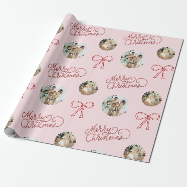 Merry Christmas Personalized Photo Wrapping Paper (Unrolled)