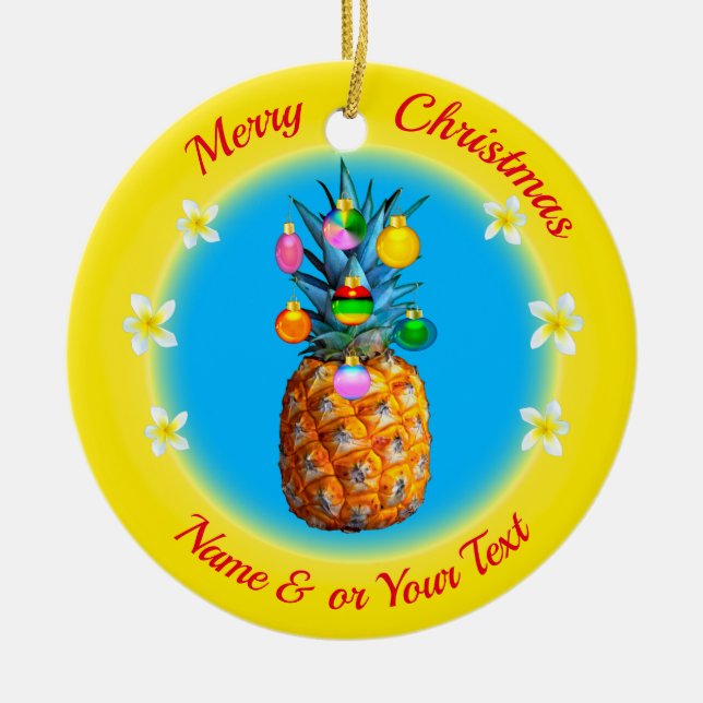 Merry Christmas Personalized Pineapple Ornament (Front)