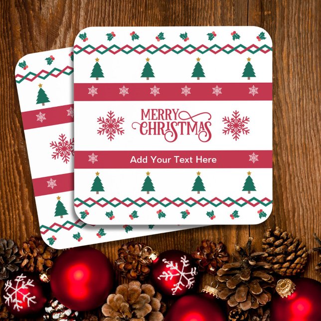 Merry Christmas Personalized Red Green Coasters (Creator Uploaded)