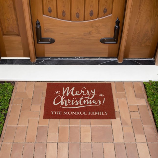 Merry Christmas personalized red Holiday coco coir Fiber Doormat (Insitu (Outdoor))