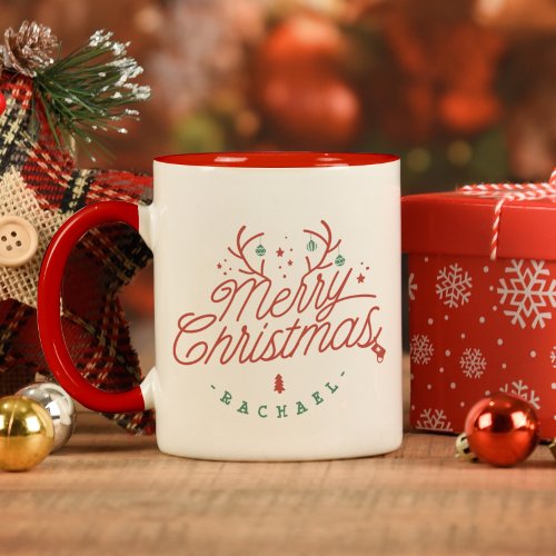 Merry Christmas Personalized Reindeer Antlers Mug