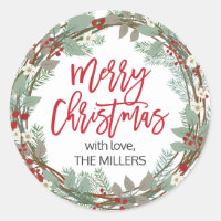 Merry Christmas Personalized Round Gift Stickers