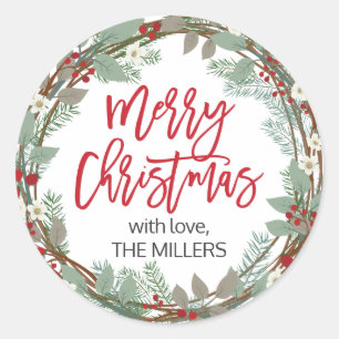 Merry Christmas Personalized Round Gift Stickers