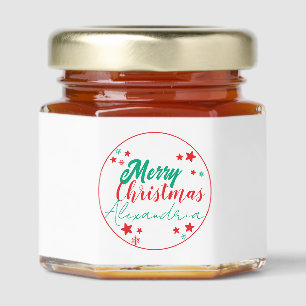 Merry Christmas Personalized Script Red and Green Honey Jar Favors
