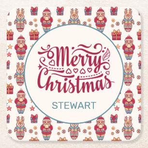 Merry Christmas Personalized Square Paper Coaster