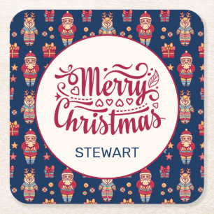 Merry Christmas Personalized Square Paper Coaster