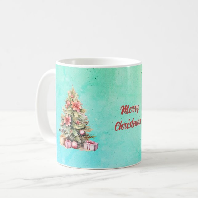 Merry Christmas Personalized Text Christmas Tree Coffee Mug (Front Left)