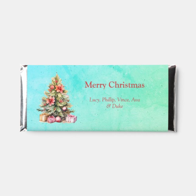 Merry Christmas Personalized Text Christmas Tree Hershey Bar Favors (Front)