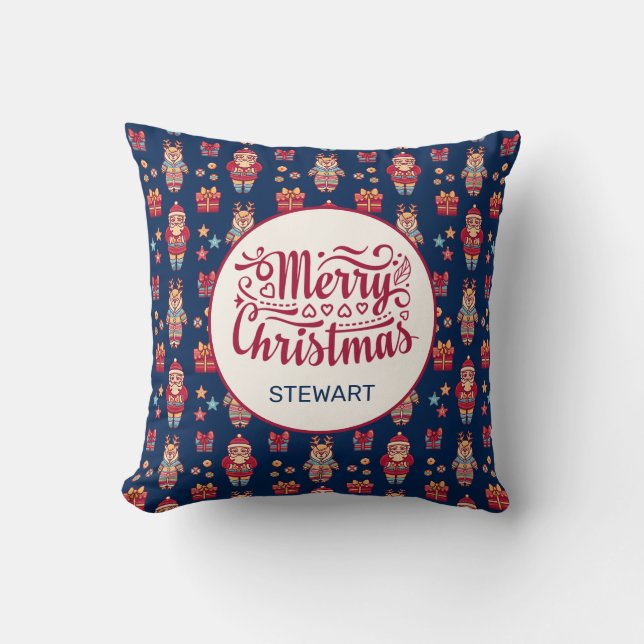 Merry Christmas Personalized Throw Pillow (Front)