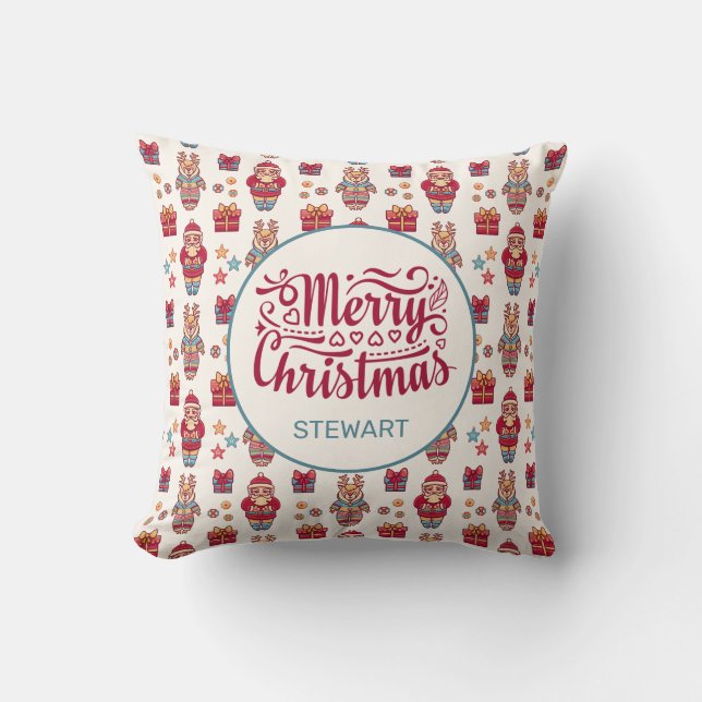 Merry Christmas Personalized Throw Pillow (Front)