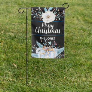 Merry Christmas Personalized White Floral Gift Garden Flag