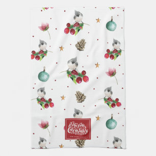 Merry Christmas Personalized Winter Bird Pattern Kitchen Towel