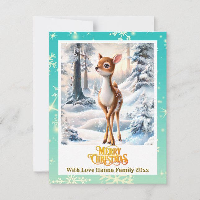 Merry Christmas Personised I Cute Baby Deer Holiday Card (Front)