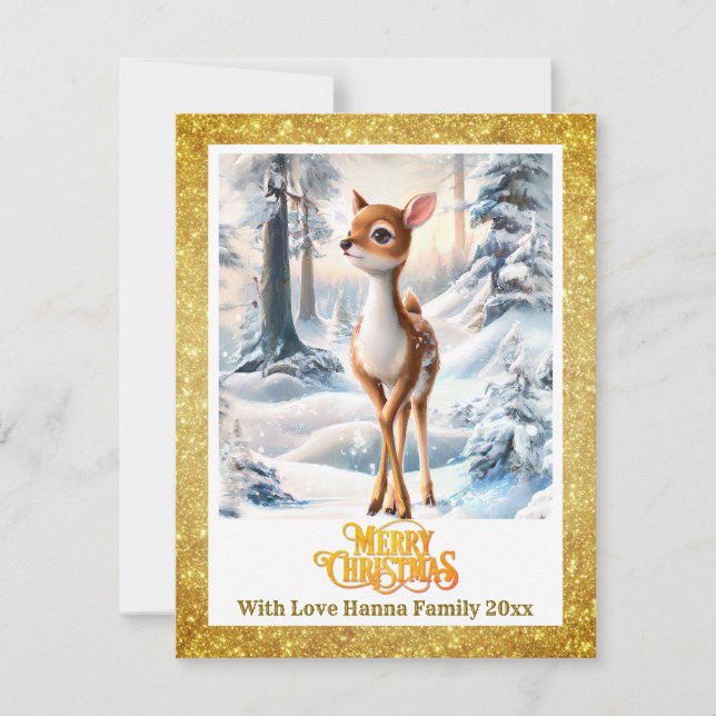 Merry Christmas Personised I Cute Baby Deer Holiday Card (Front)