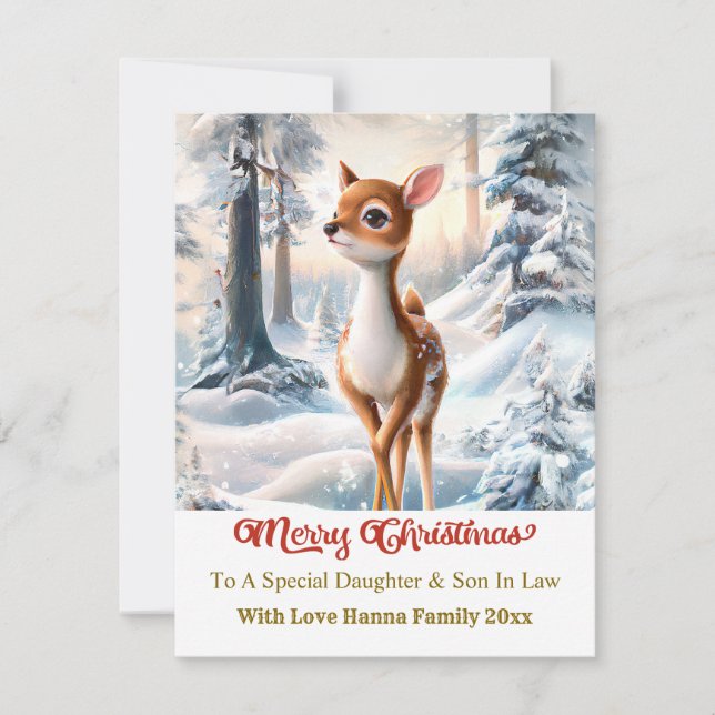 Merry Christmas Personised I Cute Baby Deer Holiday Card (Front)