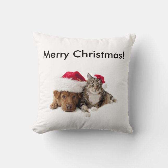 Merry Christmas Pet Photo | Any Size | Custom Throw Pillow (Front)