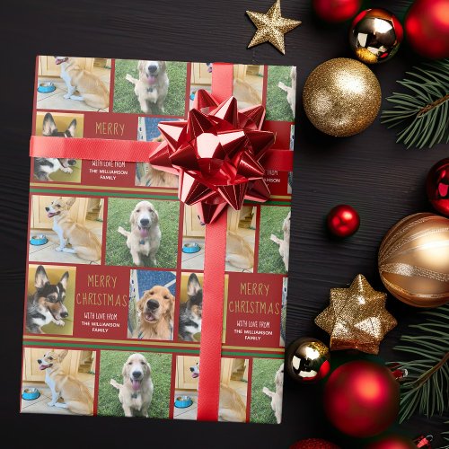 Merry Christmas Pet Photo Collage Custom Dog Owner Wrapping Paper
