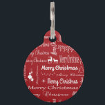 Merry Christmas Pet Tag<br><div class="desc">Merry Christmas illustration with text and Christmas symbols decoration on red background</div>