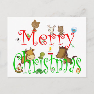 MERRY CHRISTMAS PETS HOLIDAY POSTCARD