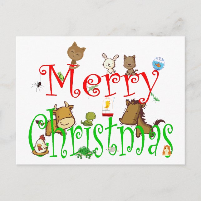MERRY CHRISTMAS PETS HOLIDAY POSTCARD (Front)