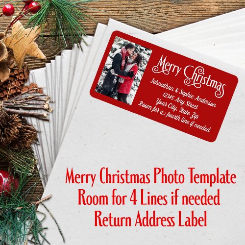 Merry Christmas Photo 4 Line Return Address Label