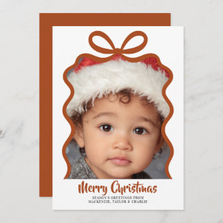 Merry Christmas Photo and Ribbon Personalized Holiday Card