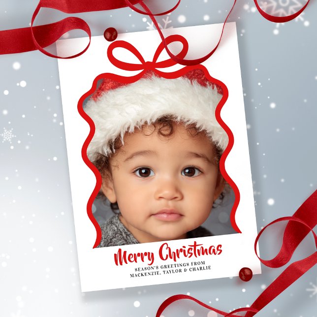 Merry Christmas Photo and Ribbon Personalized Holiday Card (Merry Christmas Photo and Ribbon Personalized Holiday Cards by Ricaso - other colors available )