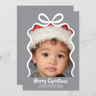 Merry Christmas Photo and Ribbon Personalized Holiday Card