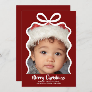 Merry Christmas Photo and Ribbon Personalized Holiday Card