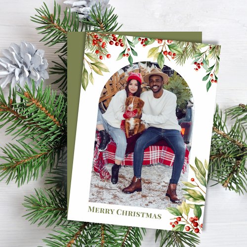 Merry Christmas Photo Arch Botanical Greenery Holiday Card