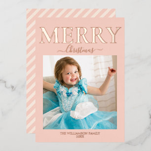 Merry Christmas Photo Blush Pink Foil Holiday Card