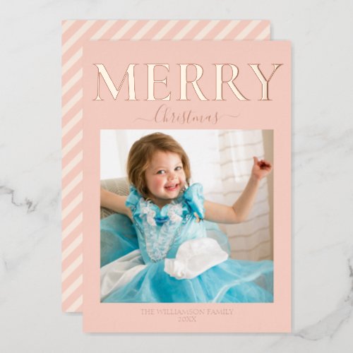 Merry Christmas Photo Blush Pink Foil Holiday Card