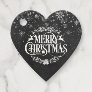 Merry Christmas Photo Boho Chalkboard Snowflakes Favor Tags