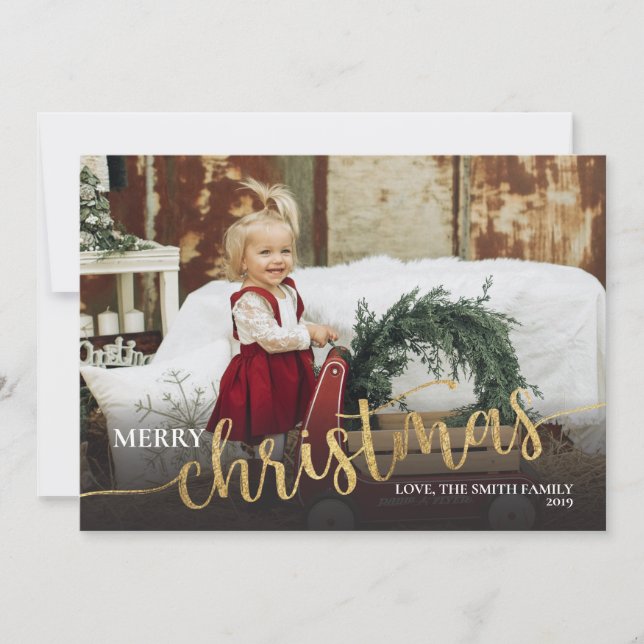 Merry Christmas Photo Card Gold foil Christmas ca (Front)