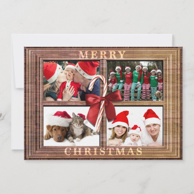 Merry Christmas Photo Card Rustic Faux Wood Frame (Front)