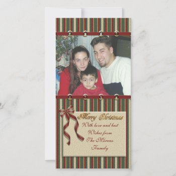 "merry Christmas" Photo Card Stripes And Ribbons by Irisangel at Zazzle