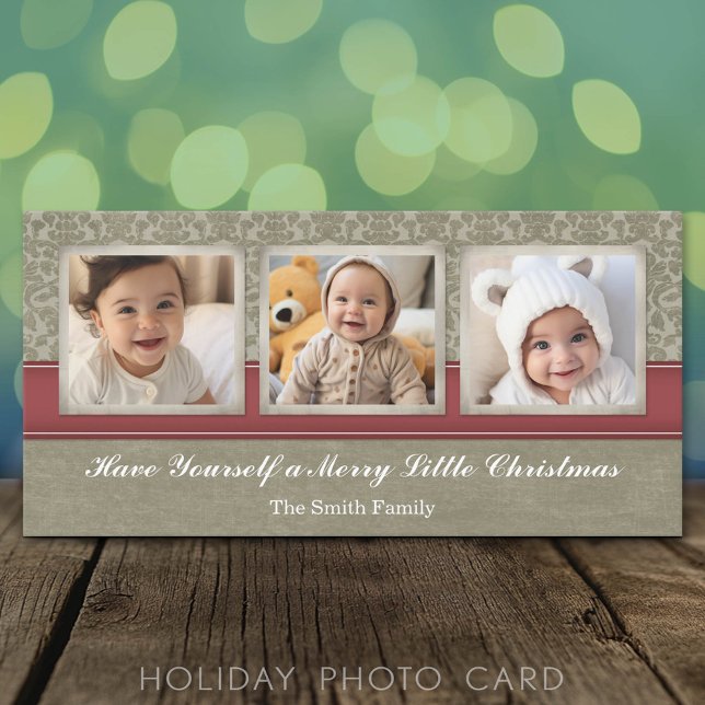 Merry Christmas Photo Card with 3 photos (Classic Holiday Photo Card)