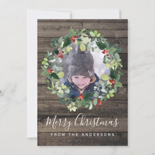 Merry Christmas Photo Card with Christmas Wreath